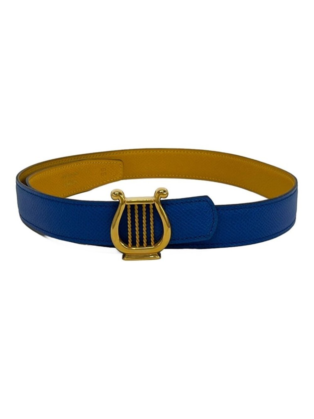 Hermes Belt 65 Blue Yellow Harp Gold Leather